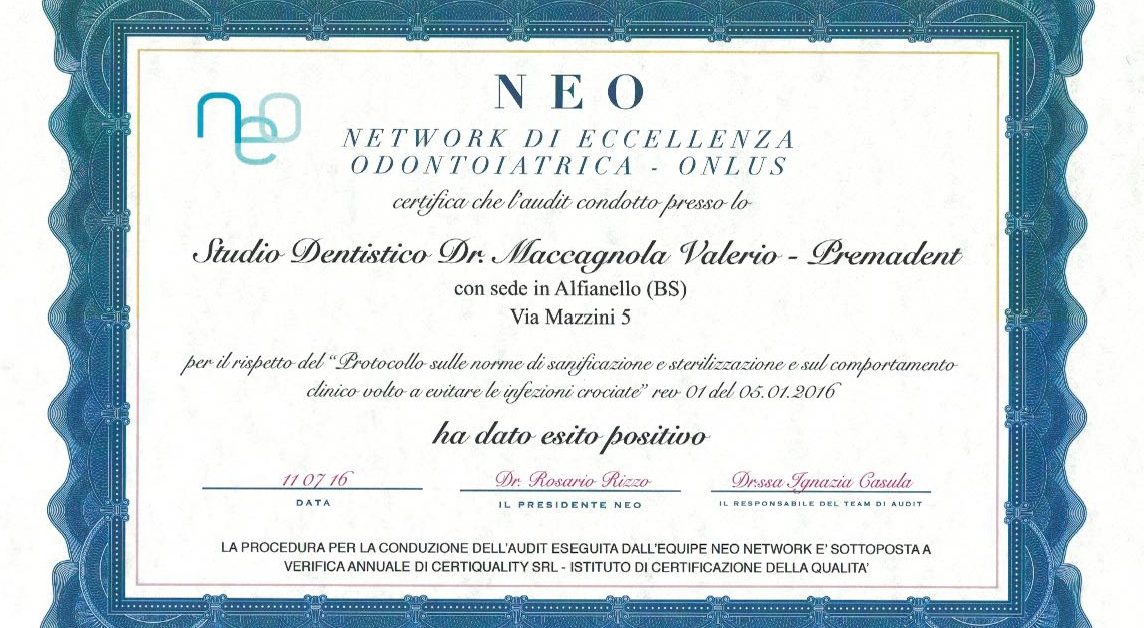 Studio Premadent - Certificazione NEO